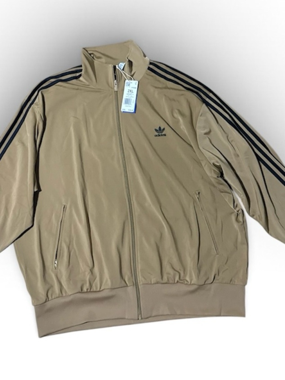 adidas Tan Track Jacket with Black 3-Stripes